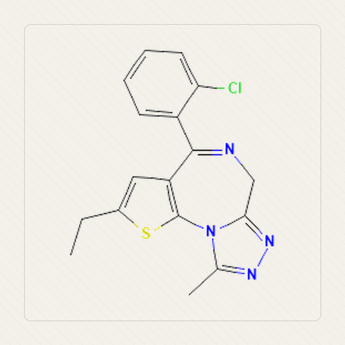 Etizolam, obrazovna ilustracija molekularne strukture