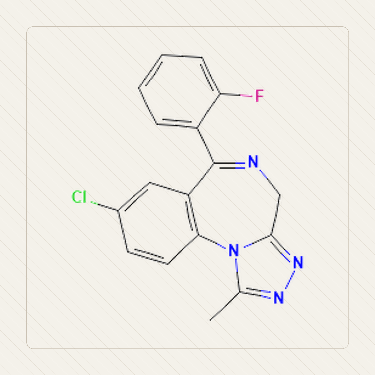 Flualprazolam, obrazovna ilustracija molekularne strukture