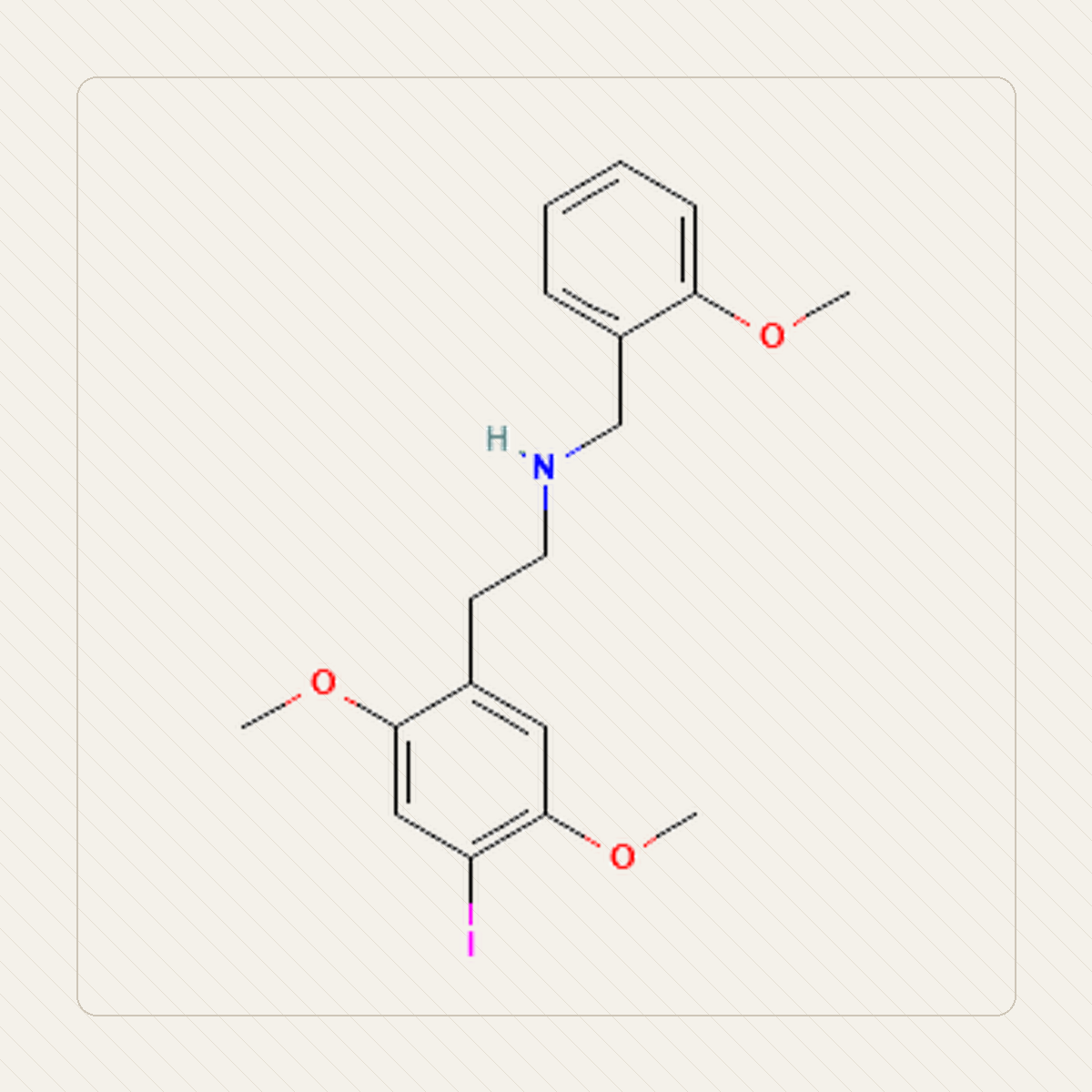25I-NBOMe 2C-I-NBOMe, obrazovna ilustracija molekularne strukture